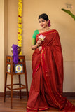 Mangalyam , Red  shade Arani Cotton checkered Cotton saree for women -DIYA001ACE