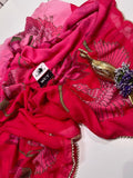 Madhubala , Pink Georgette Silk Saree with Designer Hand work and Moti Lace Border-SYL001PS