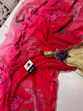 Madhubala , Pink Georgette Silk Saree with Designer Hand work and Moti Lace Border-SYL001PS