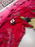 Madhubala , Pink Georgette Silk Saree with Designer Hand work and Moti Lace Border-SYL001PS