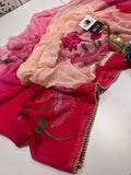 Madhubala , Pink Georgette Silk Saree with Designer Hand work and Moti Lace Border-SYL001PS