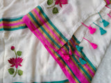 Lotus flowers design mul cotton sari for women -DIA001MCS