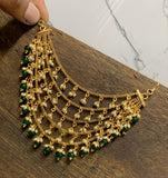 Sharmila , Matt Gold Finish Green Beads Adorned 5 Layered  Pearl studded  Kan chain for women -SHAKI001KC
