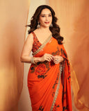Madhuri Dixit , Inspired Floral Fantasy Orange Saree for women -MISS001MD