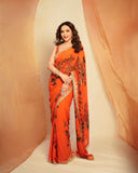Madhuri Dixit , Inspired Floral Fantasy Orange Saree for women -MISS001MD