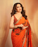 Madhuri Dixit , Inspired Floral Fantasy Orange Saree for women -MISS001MD