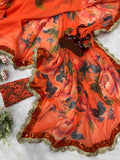 Madhuri Dixit , Inspired Floral Fantasy Orange Saree for women -MISS001MD