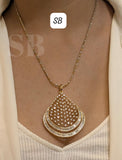 Sanya , Beautiful Real Dimond look pendent set with 18 inch chain with earrings in gold polish premium quality amazing finishing -SANDY001PS