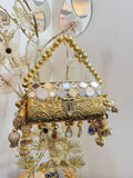 Hawana , elegant Golden Metal Celebrity Clutch with Mirror work -AKSH001CC