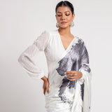Grey Fiona , White Japan Satin Saree with Floral Print for women -ANUB001JSB