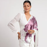 Purple Glory , White Japan Satin Saree with Floral Print for women -ANUB001JSA