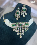 Yamini ,Elegant Gold Finish Kundan Choker Necklace with Beads-MEHER001CN