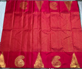 Ayanthika , Tomato Red Shade Traditional Kanjivaram Silk Saree with Golden Gopurams and Mango Motifs and Golden chekered  Body -SARAVA001TR