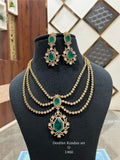 Madhubala , Gold Finish Layered Necklace Set with Green and White  Stones-JAY001GLN