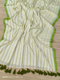 Sulakshana , Traditional  Pure Mul Cotton Pista Green Stripes  design trending saree -SRI001MCP