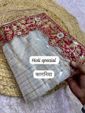 Holi special फागनिया soft kota doriya white saree with heavy bandej gotapatti coding &amp; sequins&nbsp; lace &amp; bandej blouse -SOC001HS