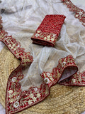 Holi special फागनिया soft kota doriya white saree with heavy bandej gotapatti coding &amp; sequins&nbsp; lace &amp; bandej blouse -SOC001HS