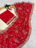 Red beautiful Vichitra Fabric Saree -SLC001RS