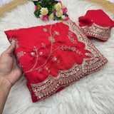 Red beautiful Vichitra Fabric Saree -SLC001RS