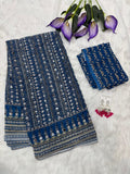 Kareena Kapoor Inspired Bollywood Replica Blue New georgette designer handwork party wear saree -SLC001BR