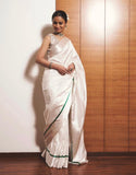 Farvisha , White Chanderi Silk Saree with a Splash of Green -SHAB001WCS