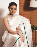 Farvisha , White Chanderi Silk Saree with a Splash of Green -SHAB001WCS