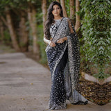 Pretty Woman , Black Net Saree with Sequins and Pearl Work for Beautiful Women -SLC001BNS