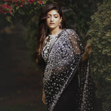 Pretty Woman , Black Net Saree with Sequins and Pearl Work for Beautiful Women -SLC001BNS
