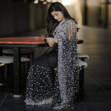 Pretty Woman , Black Net Saree with Sequins and Pearl Work for Beautiful Women -SLC001BNS