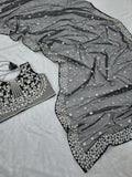 Pretty Woman , Black Net Saree with Sequins and Pearl Work for Beautiful Women -SLC001BNS