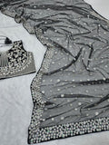 Pretty Woman , Black Net Saree with Sequins and Pearl Work for Beautiful Women -SLC001BNS