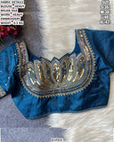 Blue  Lotus , Fully stitched Lotus Design Saree Blouse in Blue shade -GARI001BS