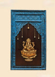 Brass Lord Ganesha Statue in a Wooden Frame for Wall Decor-HH001WDG