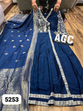 Prussian Blue Premium Chinnon Silk Gown Kurti with Banarsi Duppatta-DP001BGK