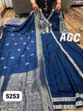 Prussian Blue Premium Chinnon Silk Gown Kurti with Banarsi Duppatta-DP001BGK