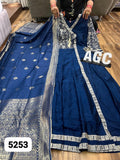 Prussian Blue Premium Chinnon Silk Gown Kurti with Banarsi Duppatta-DP001BGK