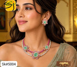 Monika ,Pink and Pastel Green Designer Stone studded Necklace Set for women -SANDY001DN