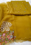 Mustard Yellow Crush georgette top with embroidery bootis and dupatta with delicate cutwork embroidery -DIA001SSYL