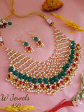 Komalika , Elegant Bead and Pearl Choker Necklace Set Glowing Green Beads Layer  for women -SONAM001BCA