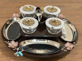 Jashn ,  Revolving oval Wooden Platter With Resin Lid with bowl and Cutlery Holder-AKSH001PC