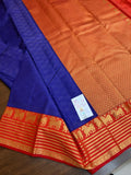 Bhairavi , Indigo Blue and Red Combination Kanjivaram Silk Saree with Majestic Lion Motifs on Borders-SACHI001BRL