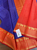 Bhairavi , Indigo Blue and Red Combination Kanjivaram Silk Saree with Majestic Lion Motifs on Borders-SACHI001BRL
