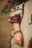 Beige Kalamkari-inspired suit set with Floral Prints and Duppatta-DP001BS
