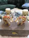 Pair of 2 , White elephants with Red and Golden Accents in Velvet Box for Gifting- AKSH001RE