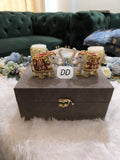 Pair of 2 , White elephants with Red and Golden Accents in Velvet Box for Gifting- AKSH001RE