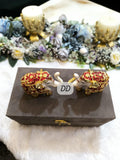 Pair of 2 , White elephants with Red and Golden Accents in Velvet Box for Gifting- AKSH001RE