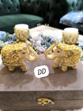 Pair of 2 , Ivory elephants with Gold Accents in Velvet Box for Gifting- AKSH001IE