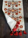 Exquisite, beautifully handcrafted embroidered cotton chambray table runner and 6 placemats set-AKSH001TS