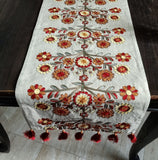 Exquisite, beautifully handcrafted embroidered cotton chambray table runner and 6 placemats set-AKSH001TS