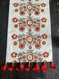 Exquisite, beautifully handcrafted embroidered cotton chambray table runner and 6 placemats set-AKSH001TS